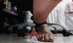 Unaware Underfoot Lolas Boss Shrunk himself to spy on and worship her Wrinkled soles since he knows she takes off her shoes under her desk and stays barefoot but gets stomped on and foot crushed over and over by her huge soles