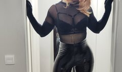 Tania lubricates and shines her gloves