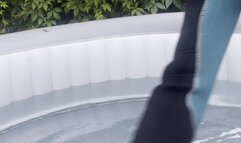 thick wetsuit hood gloves full snorkel in hot tub cum