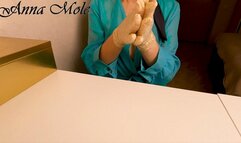 Hand fetish, gentle oil moisturizes my hands with long golden nails