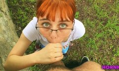 Public Outdoor BJ Nerdy Hot Redhead