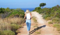 Wetting her Jeans bare foot on island hike HD
