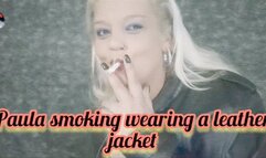 Paula smoking wearing a leather jacket - PSS002