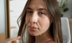 Sexy girl with big sporty tits gives perfect blowjob and cum on face