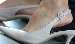 Stunning feet and perfect high heel sandals, candid foot fetish watching