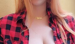 Slut redhead in red bra smoking cork blowing smoke in your face