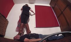Sophie Tramples Her Slave With Her Cruel Hard Leather Boots FLOOR CAM