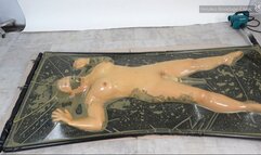 Girl in Transparent Latex Vaccum Bed Gets Teased with Vibrator!