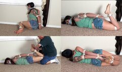 Elbow Slammed, Mouth Packed And Hogtied Step Daughter