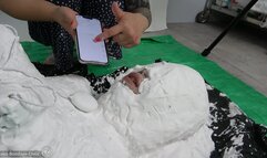 Abandonded in Plaster Bondage with Remote-Control Vibe and Nipple Play!