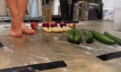 Cucumbers Bananas and apples crush fetish barefoot fruit