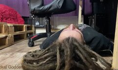 Face as a footstool for bare feet, ignore and face trampling