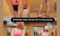 Full body wearing sneakers and crushing cigarette
