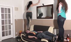 2 Girls Couch Trampling