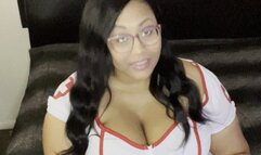 Ebony Nurses humiliates you after your chastity belt is stuck