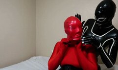 Mask Pulled Over Zentai Doll, Bound, Choked, Fingered and Dommed by Rubberdoll