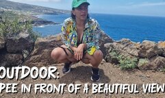 Outdoor: nasty MILF pee in front of a beautiful view