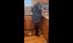 Deb Teases & Seduces Hubby Wearing Black Skirt, Stockings and Journee Spritz Over the Knee Boots Which She Uses to Give Him a Boot Job (10-17-2021)