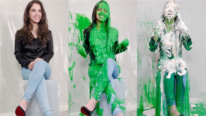 Gunge Submissive - Meredith Blasted With Green Gunge, Fake Cum And Pies