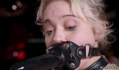 Blonde with dildo gag fucks busty babe