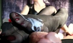 Footjobs,Cum hard on wife black stocking AVI