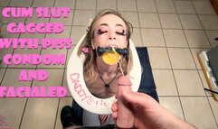 Facial Cum Slut Gagged With Piss Condom