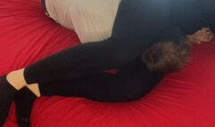 Black leggings front scissors and reverse Ko after my morning at the gym