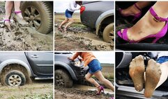 HOT SUMMER SALE: Sexy real estate agent got her powerful pickup L200 stuck in deep soft mud