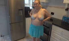 MILF Dancing and stripping in mini skirt and bikini top