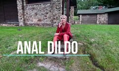 Outdoor anal fuck with a big rubber dildo