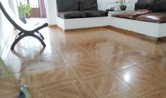 Diana Senior Cleaning the house on high heels