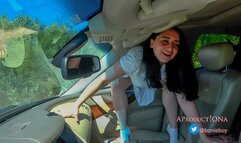 EvaB PEEING through the window of a moving car 4K