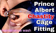 Washing his little cock, and locking him back up again! Femdom Chastity Cage PA Demo Slave Real Homemade Amateur