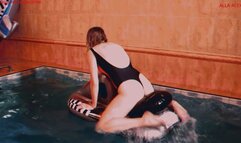 Alla is a hot cowgirl fucking on a durable inflatable scooter in the pool!!!