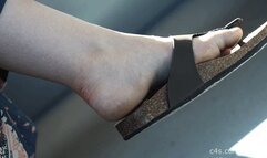 Candid birkenstock dangling cute feet, foot and shoe fetish