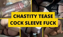 Femdom mistress makes slave wear cock sleeve and fuck her