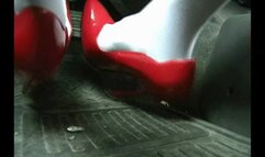 KsSunflwr, Red 6" heels and white thigh highs driving