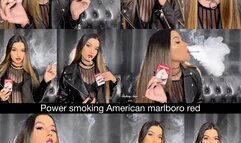 5 pumps - Angie power smoking american marlboro red in a sexy top and leather jacket!