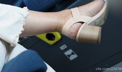 Candid foot fetish, busuness woman in beauty sandals and wrinkled heels