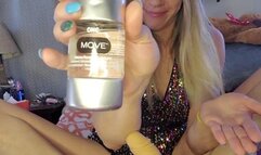 Jerking a dildo with airplane goggles