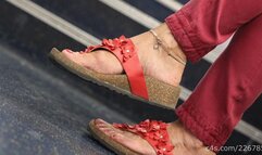 Candid shoe fetish, elegant slippers birkentrock and wrinkled matere feet