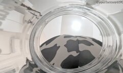 Muffled farts in jar in leggings and bareass