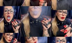 Close-up - Black cigarette - Audible Inhales and exhales - Deep Inhales - Red Lipstick - Long red nails