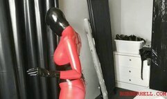 Latex couple doggystyle sex in red zipperless catsuit with orgasm #137