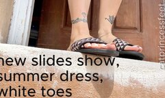 New slide show, summer dress, white toes
