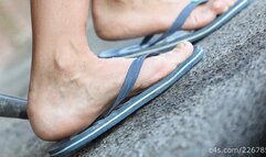Flip flps dangling, cute feet close-up and nice legs, foot fetish passion
