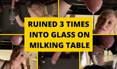 Close up ruined multiple times into a glass on the milking table