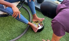 Goddess Annabelle foot feeds her slave