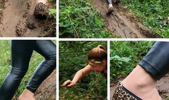 EXCLUSIVE: IN BALLET FLATS ON SLIPPERY AND MUDDY SLOPE HILL