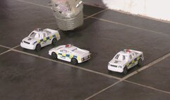 3 Cop Cars Crushed Under Natalia's Silver Platform High Heel Shoes